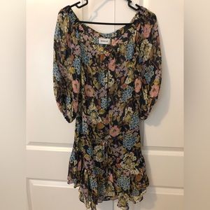 Sam & Lavi 100% silk off shoulder floral ruffle dress size small